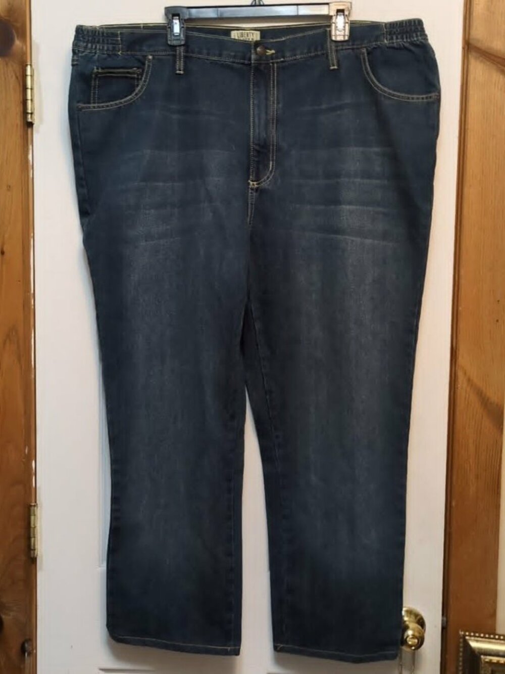 Liberty Blues Mens Blue Denim Jeans New 44 X 28 Partial Elastic Waist Dark Wash